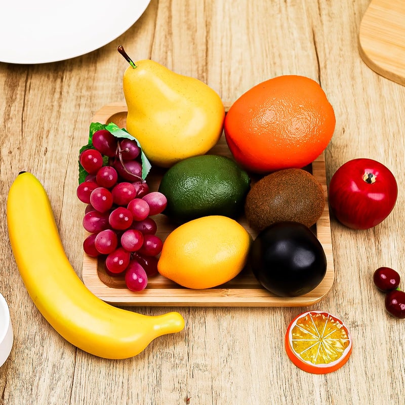 Gresorth جرسورث 9 قطع فواكه زخرفية صناعية واقعية تفاح برتقال كمثرى ليمون موز عنب زينة نموذج للمطبخ المنزلي - Image 4